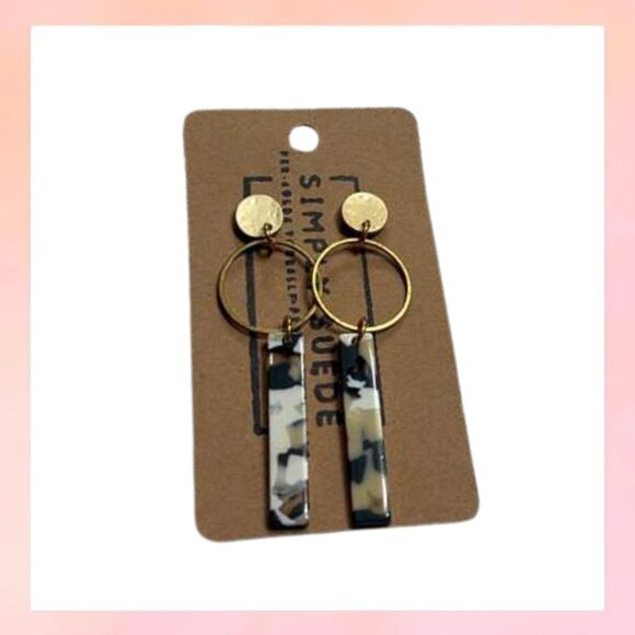 Jewelry - Tortoiseshell Acetate Bar Dangle Hoop Earrings Gold Accents
